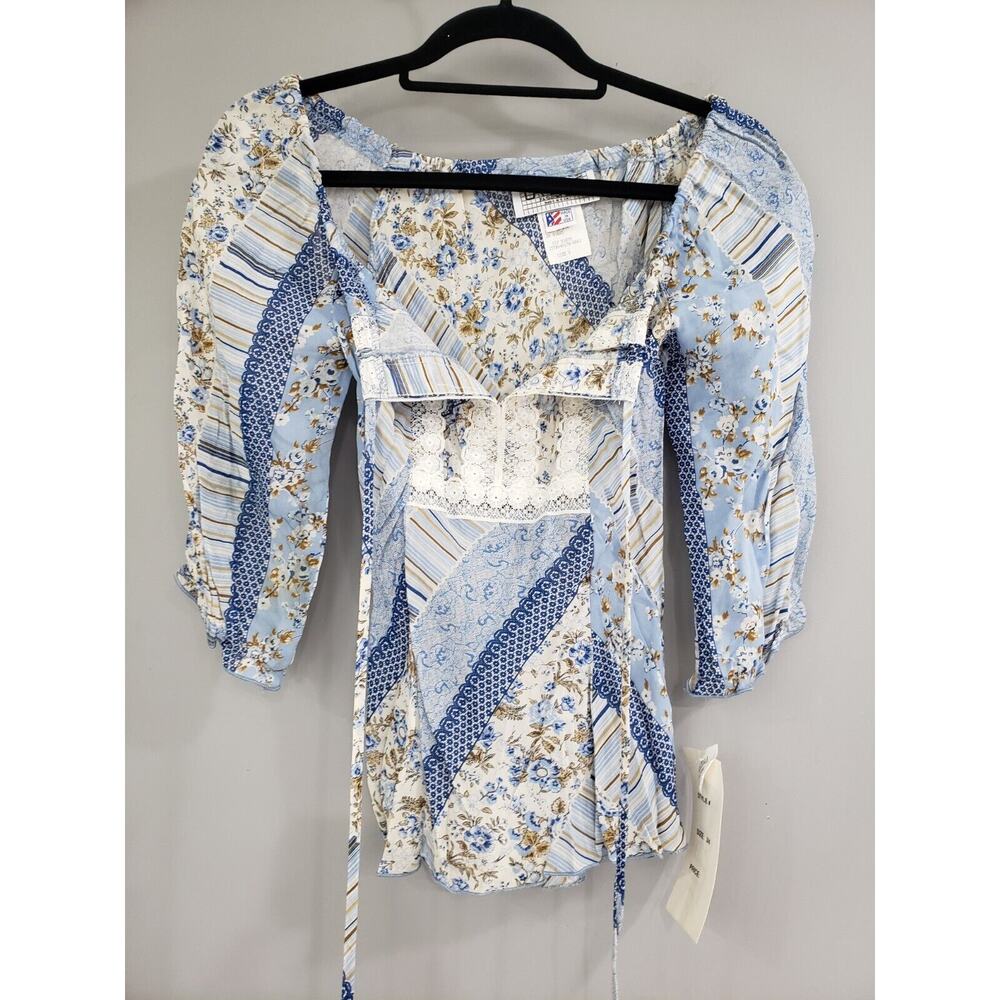 NEW La Belle Y2K Top Juniors size 3 Lace Floral Blouse Semi Sheer Vintage